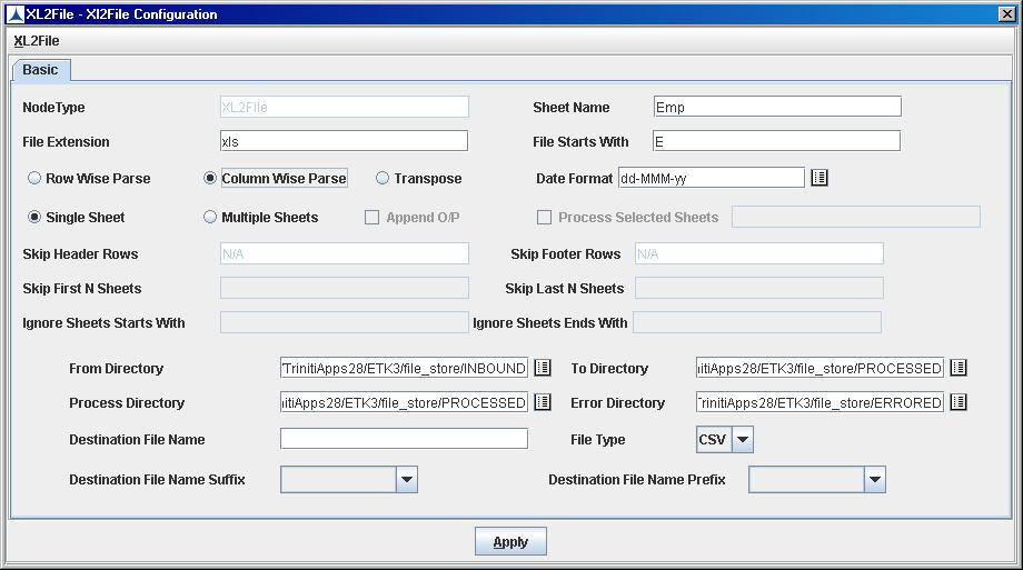 Configuring XL2File Node_ColumnWiseParse