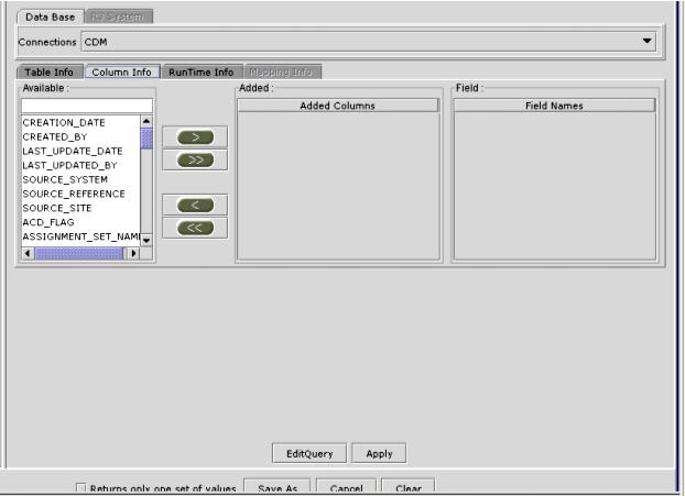 Find Definition Frame-Column Info Tab