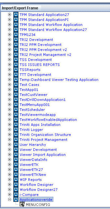 Import/Export Frame-Imported Application Displayed at End