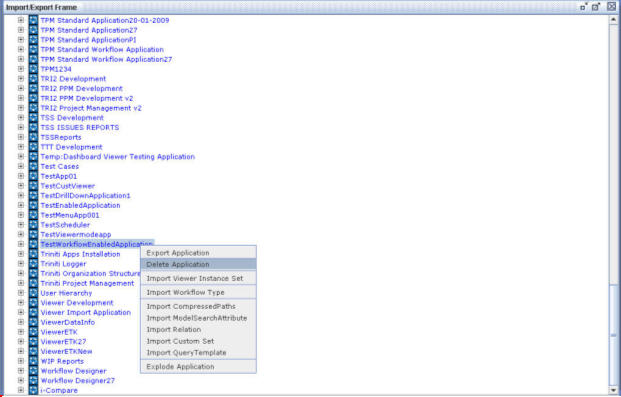 Importing/Exporting Operations-Delete Application