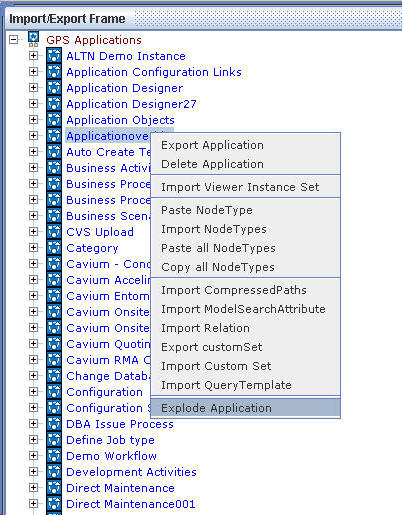 Importing/Exporting Operations-Explode of Application