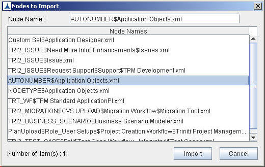 Import Node Types-Nodes to Import Dialog Box